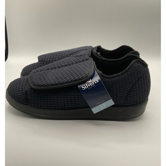 Silverts Black Reusable Slippers Size 12 / 2X-Wide Slip-Resistant‎ Sole - Picture 1 of 8